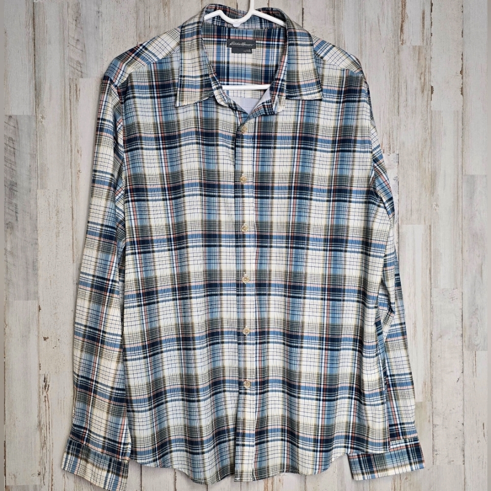 Eddie Bauer Performance Shirt Men's Large Plaid Long Sleeve Button Down Outdoors